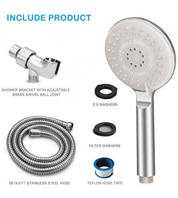 HauSun Handheld Shower Head with On/Off Switch 5 Spray Settings 6.5 Feet Long Hose High Pressure with Bathroom Faucet Kit Universal Adapter Holder Mount for Wall,Chrome Finish