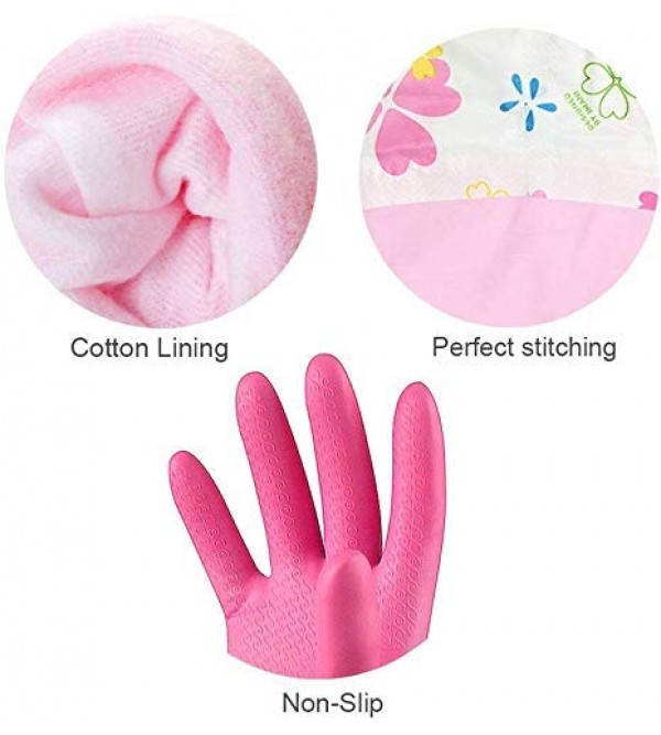 Cotton-Lined Plastic Rubber Long Gloves